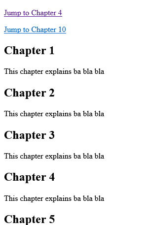Full Example of HTML Bookmarks with ID and Links