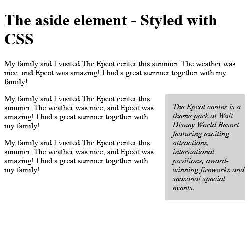 How to Use CSS to style the <aside> element