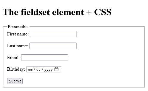 How to set Default CSS Settings for HTML <fieldset> Tag