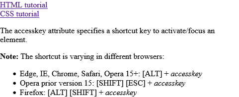 How to add HTML accesskey Attribute