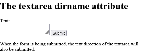 How to add An HTML form where the field's text direction will be submitted