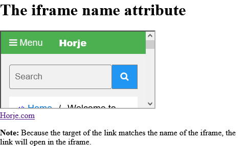 How to add An <iframe> that act as a target for a link
