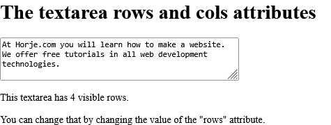 How to add A text area with a specified height and width - HTML rows Attribute