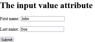 How to add An HTML form with initial (default) values - HTML value Attribute