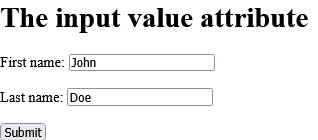 How to add An HTML form with initial (default) values - HTML value Attribute