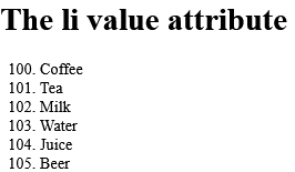 How to add Use of the value attribute in an ordered list - HTML value Attribute