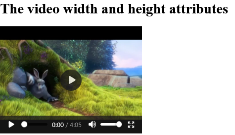 How to add A video player with a specified width and height - HTML width Attribute