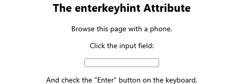 How to Specify a virtual keyboard's "Enter" button with the enterkeyhint attribute with search Values