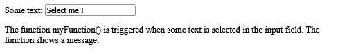 How to add a JavaScript after some text has been selected in an <input> element