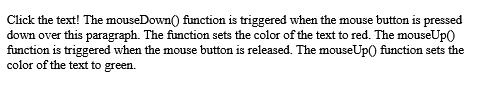 How to Execute a JavaScript when releasing a mouse button over a paragraph